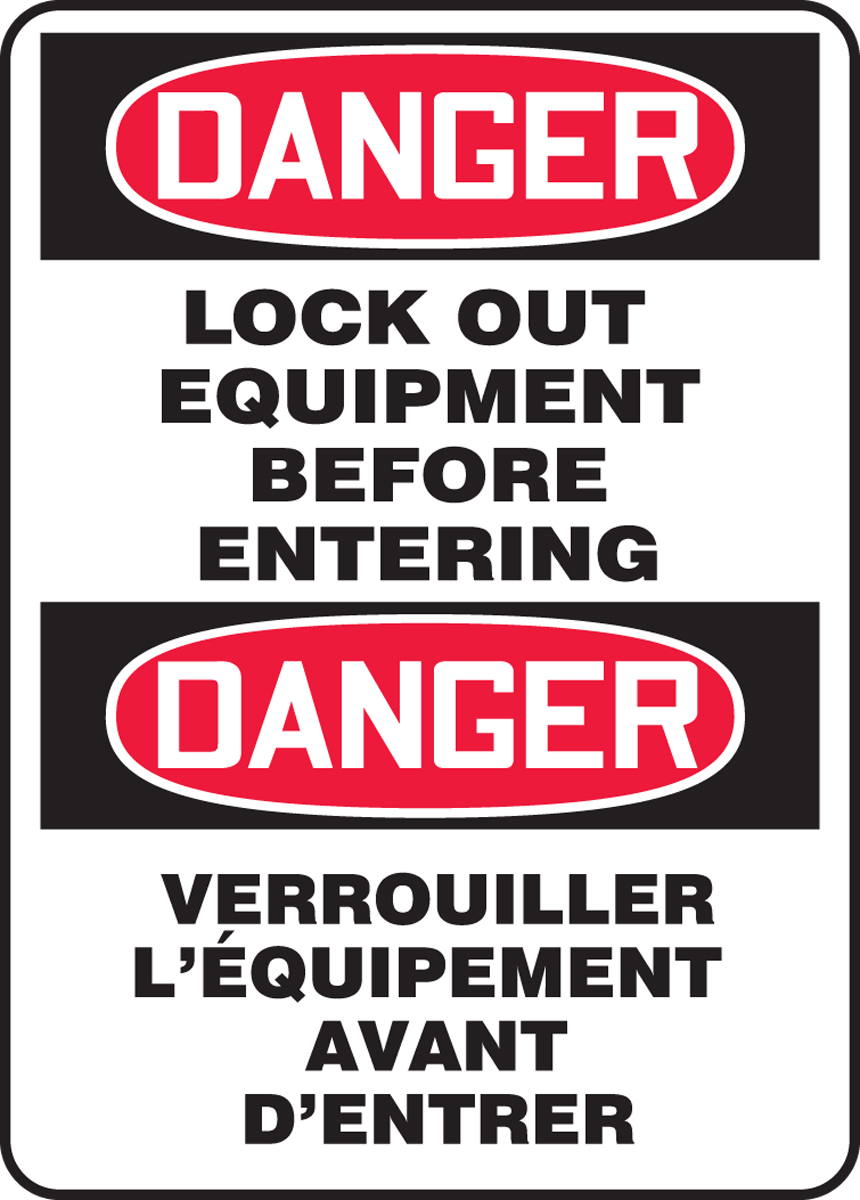 DANGER LOCK OUT EQUIPMENT BEFORE ENTERING