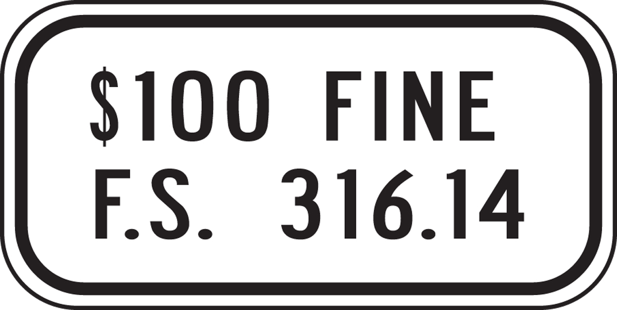 (FLORIDA) $100 FINE F.S. 316.14