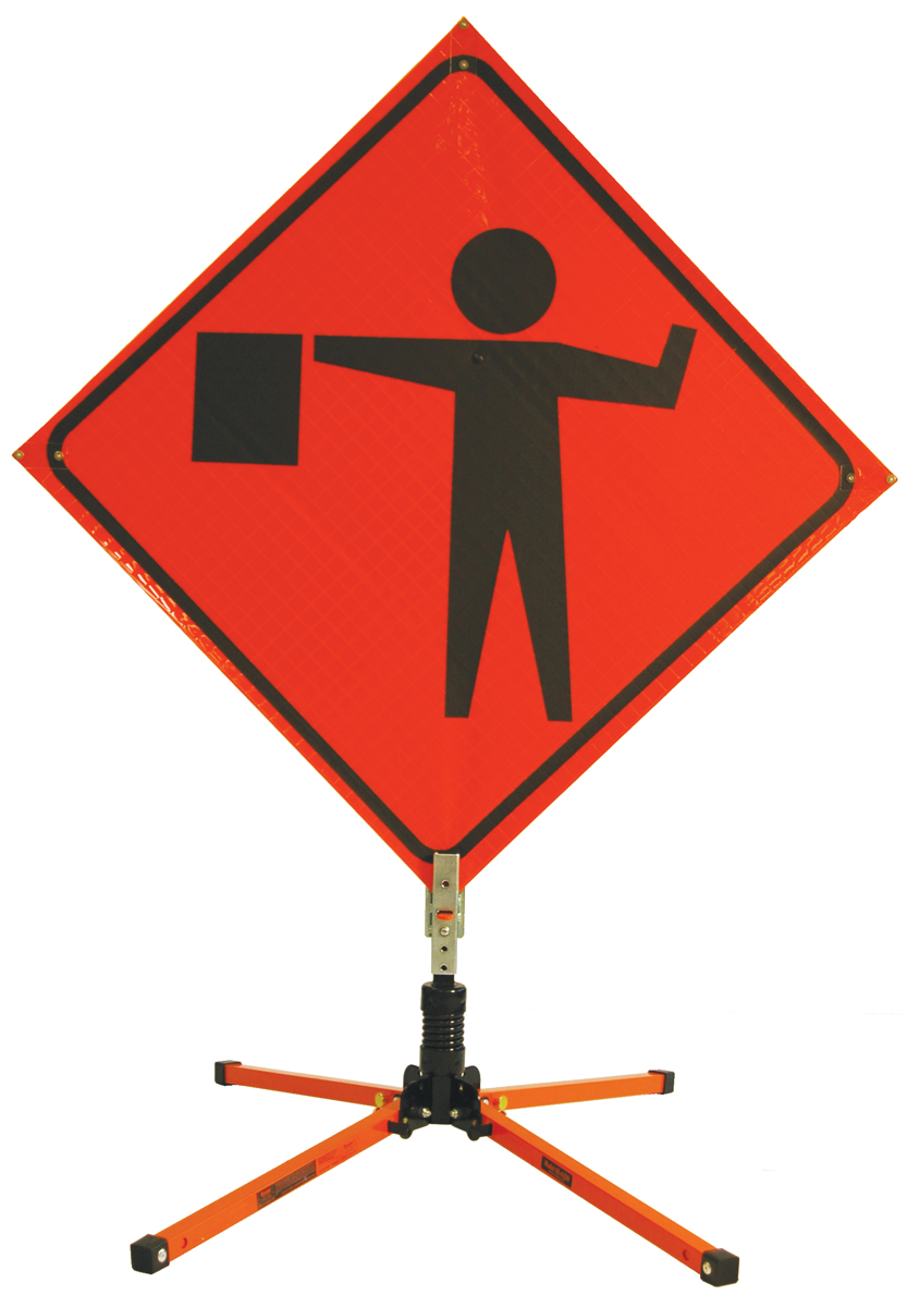 SINGLE SPRING STAND WITH ROLL-UP SIGN BRACKET