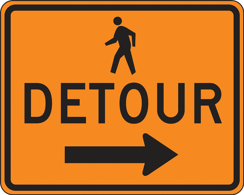 Traffic Sign, Legend: (PEDESTRIAN) DETOUR (ARROW)