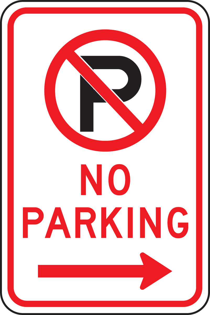 (NO PARKING SYMBOL) NO PARKING ----->
