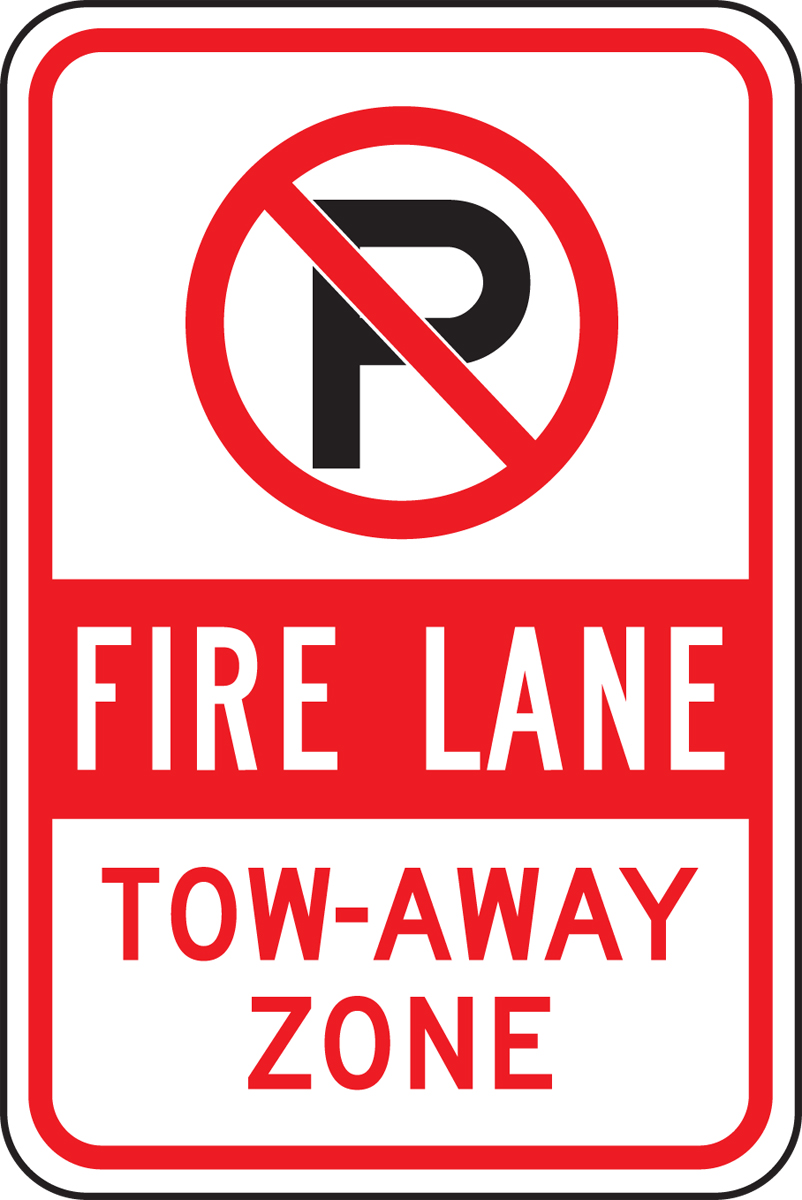(NO PARKING SYMBOL) FIRE LANE TOW-AWAY ZONE