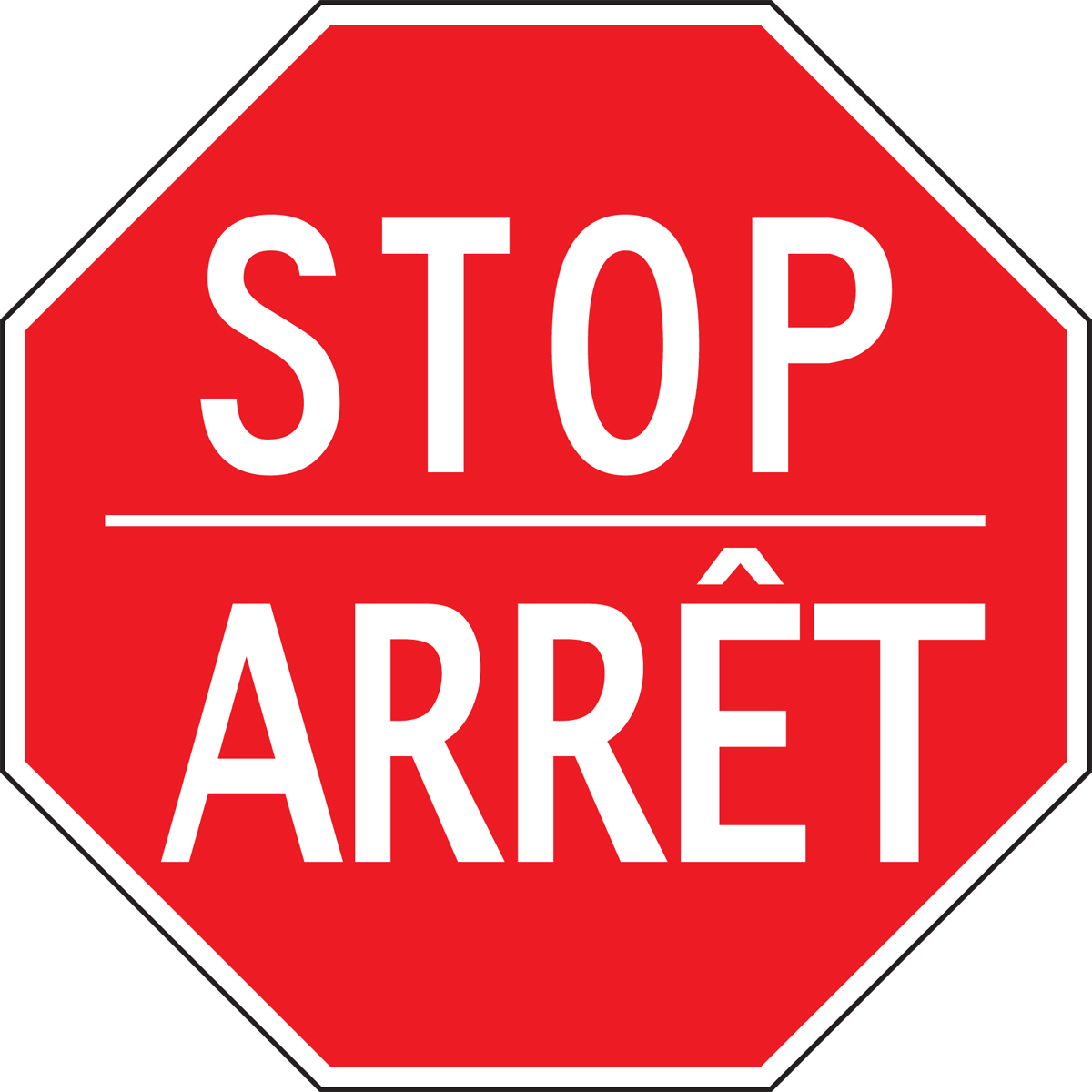 Bilingual English and French stop sign