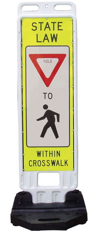 Traffic Sign, Legend: STATE LAW YIELD TO PEDESTRIANS WITHIN CROSSWALK