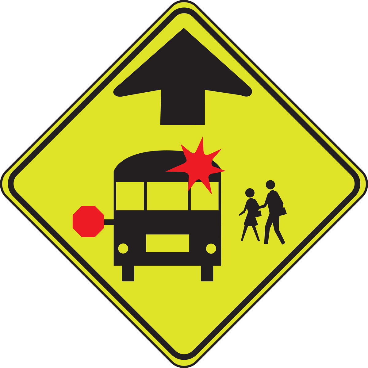 (SCHOOL BUS STOP AHEAD)