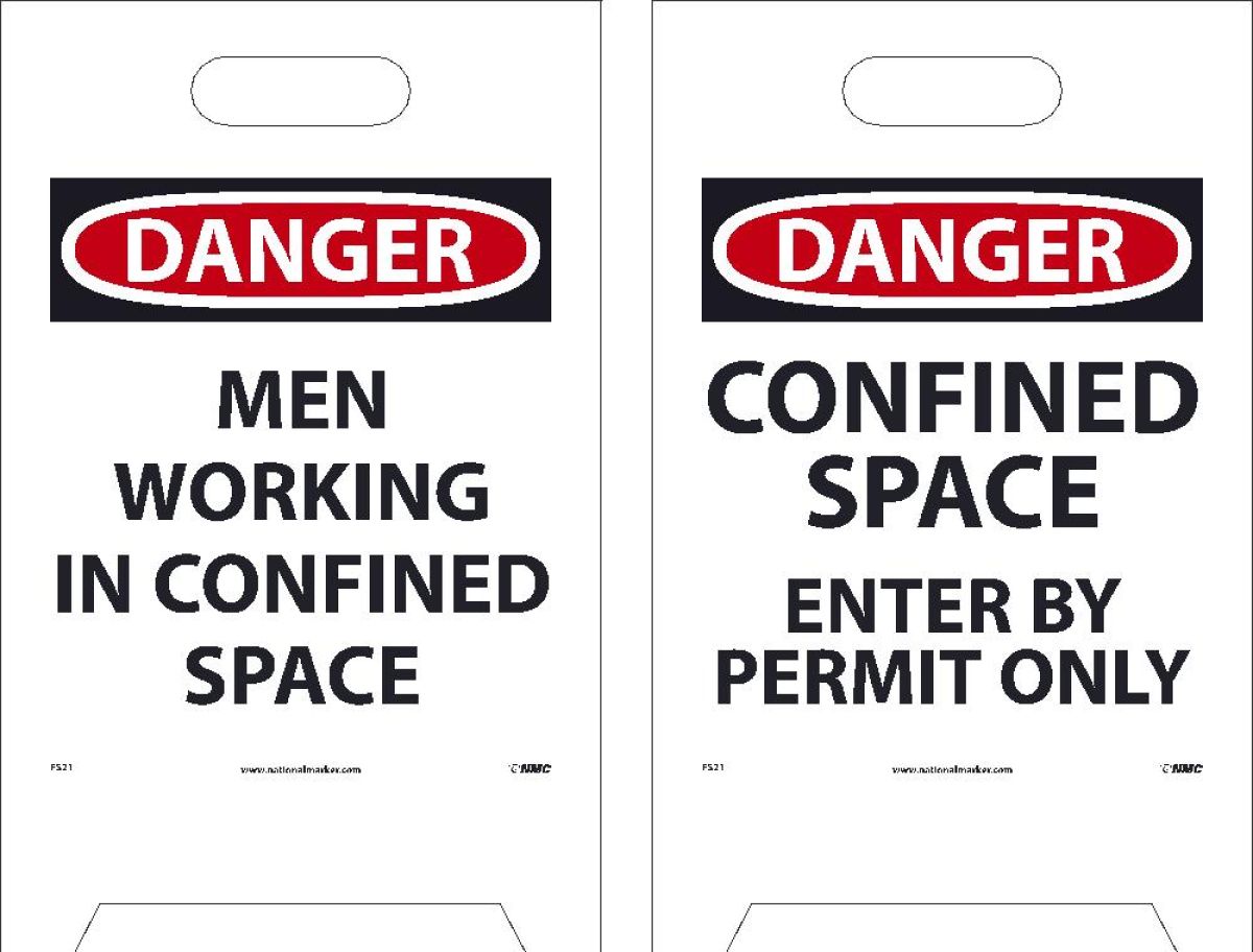DANGER MEN WORKING IN CONFINED SPACE DOUBLE-SIDED FLOOR SIGN