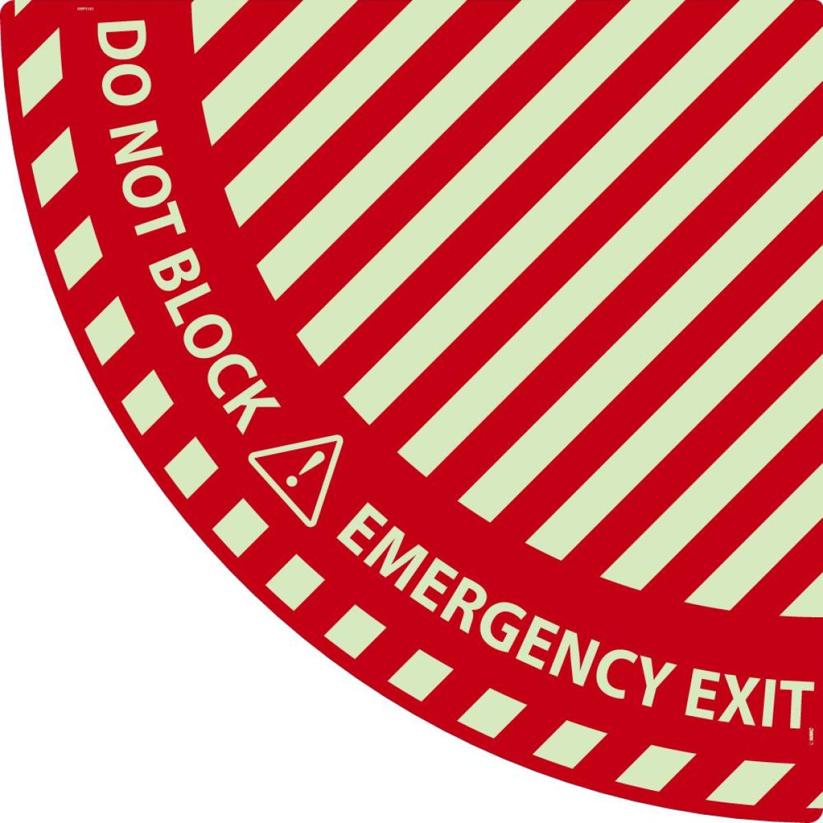 QTR CIRCLE DOOR SWING FLR SIGN (GLOW): EMERG EXIT