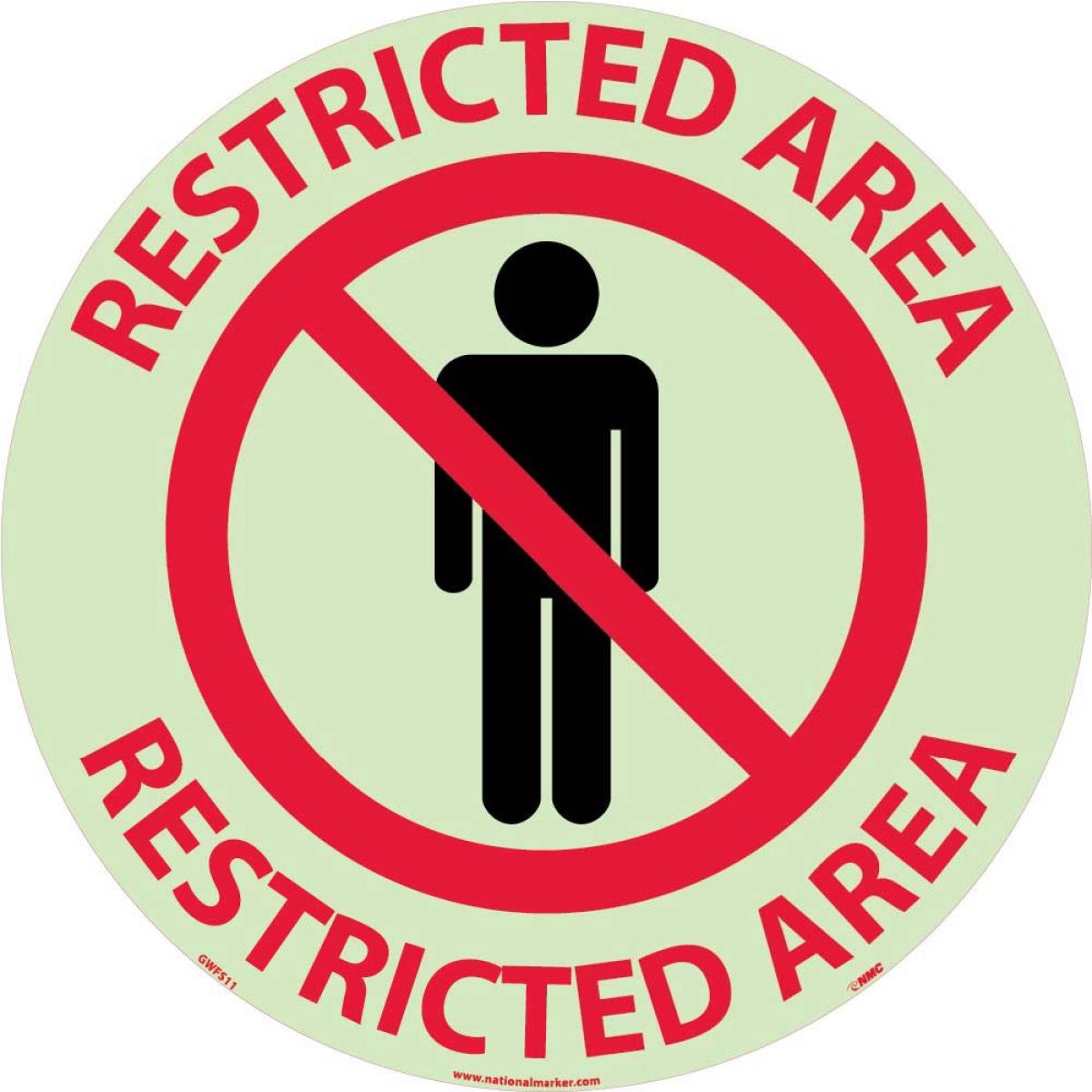 RESTRICTED AREA GLOW WALK ON FLOOR SIGN