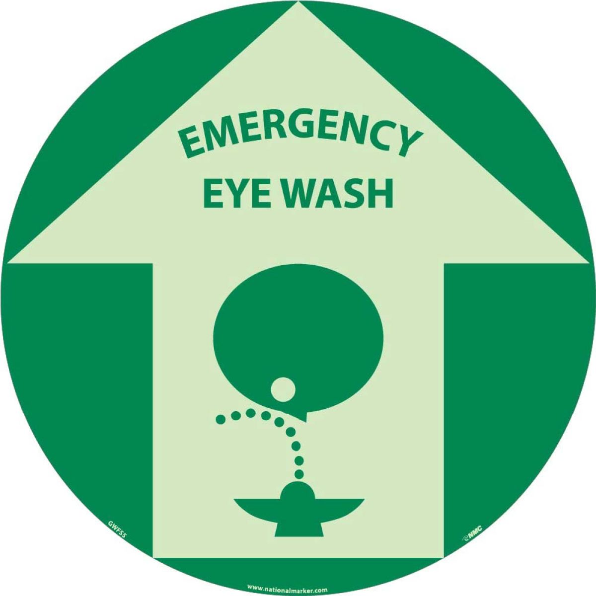 EMERGENCY EYE WASH GLOW WALK ON FLOOR SIGN