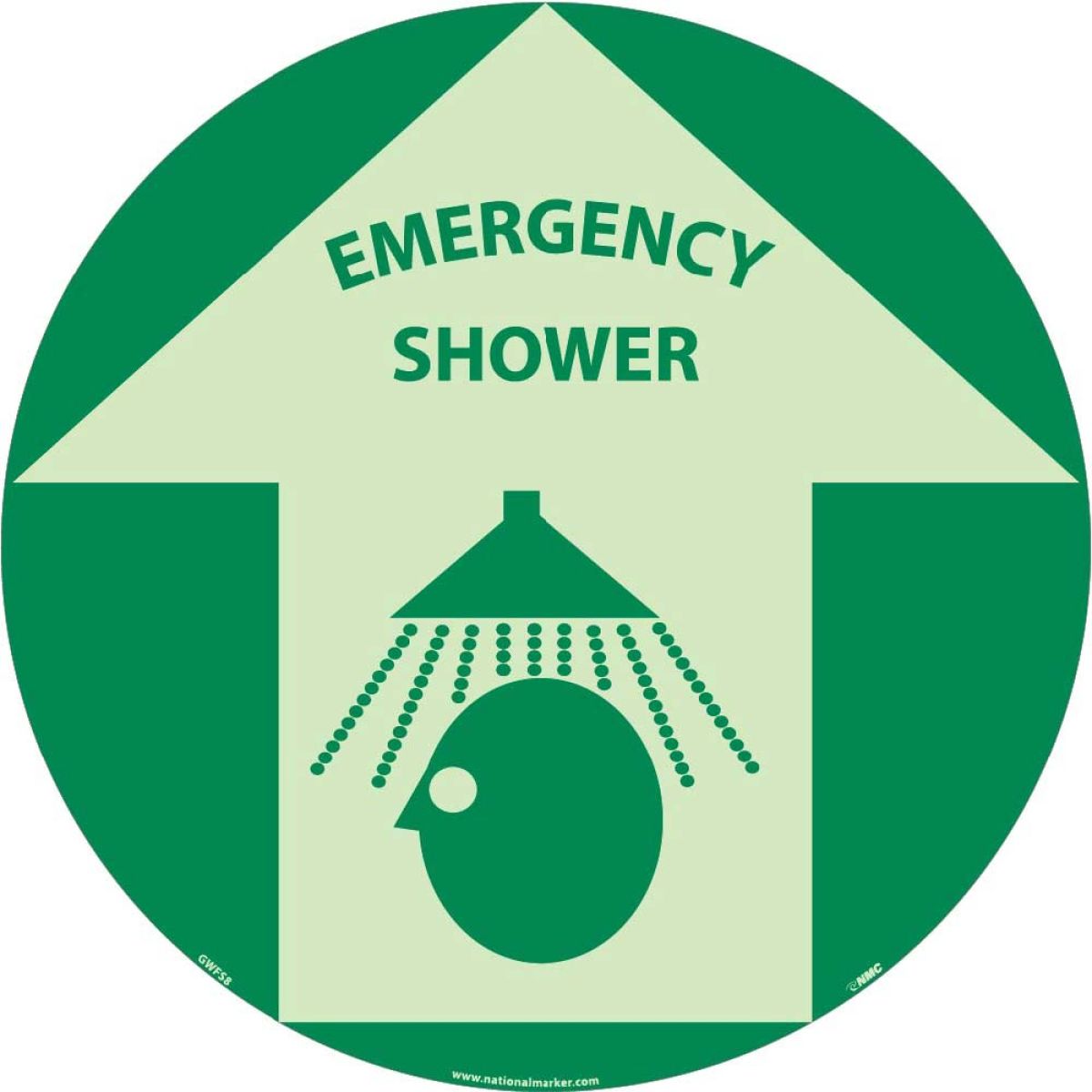 EMERGENCY SHOWER GLOW WALK ON FLOOR SIGN