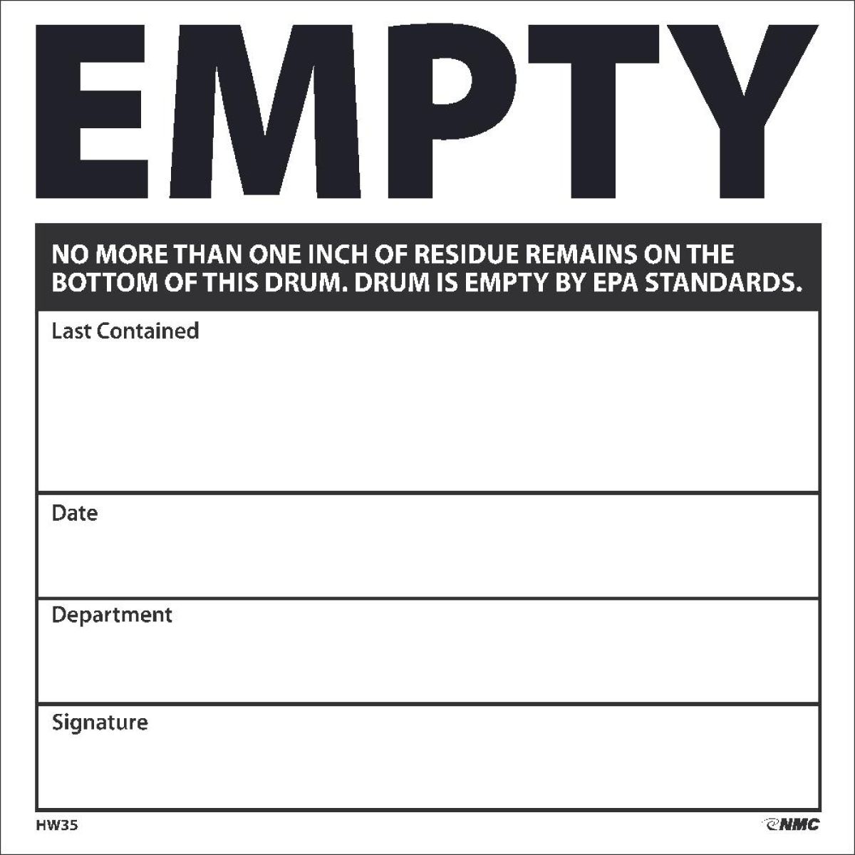 EMPTY NO MORE THAN ONE INCH HAZMAT LABEL