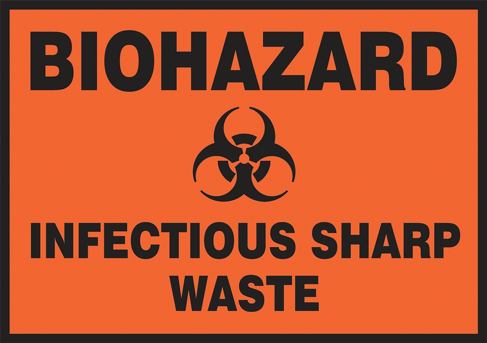 LegendBiohazard INFECTIOUS Sharp Waste with Graphic Accuform Signs LBHZ925XVE Safety Label Black on Orange-Red 3.5 x 5