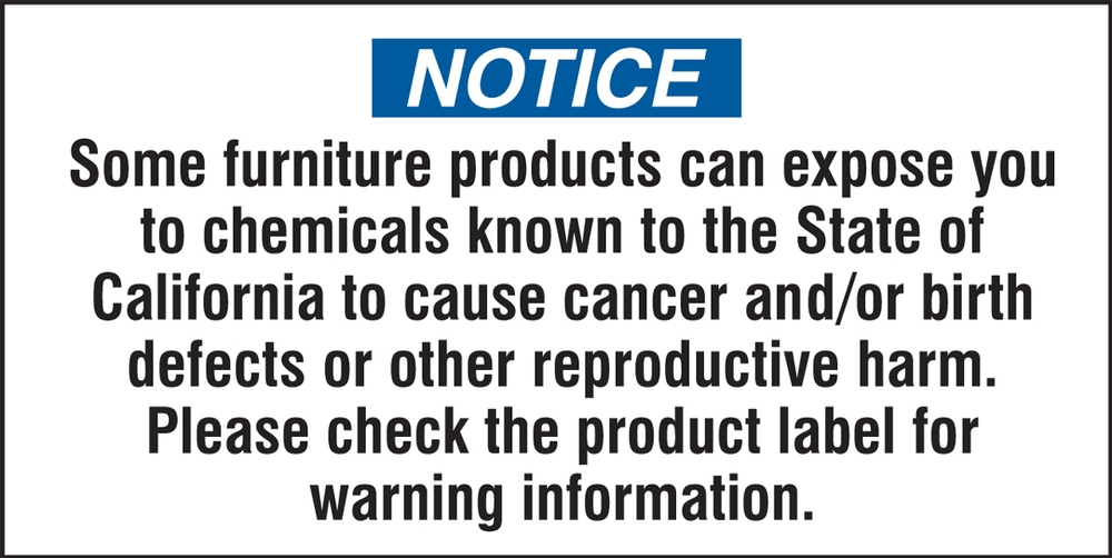 Prop 65 Furniture Product Exposure Safety Label: Cancer And Reproductive Harm