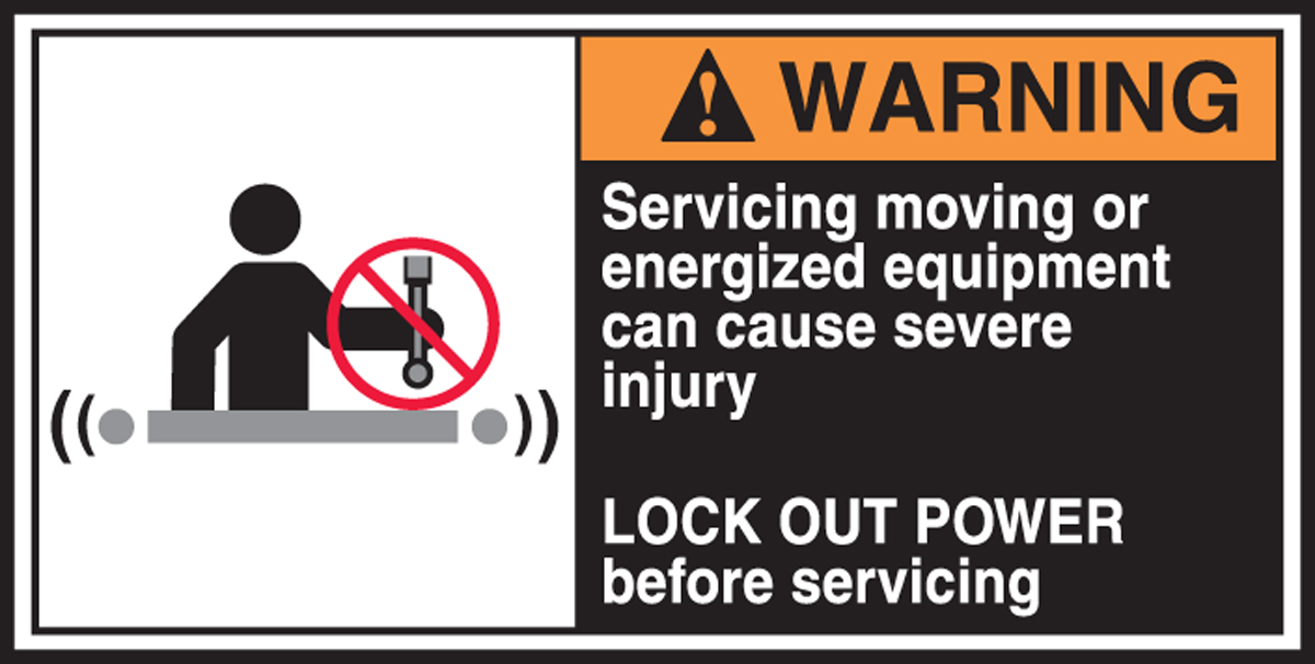 Servicing Equipment Cause Injury ANSI Warning CEMA Label LECN368