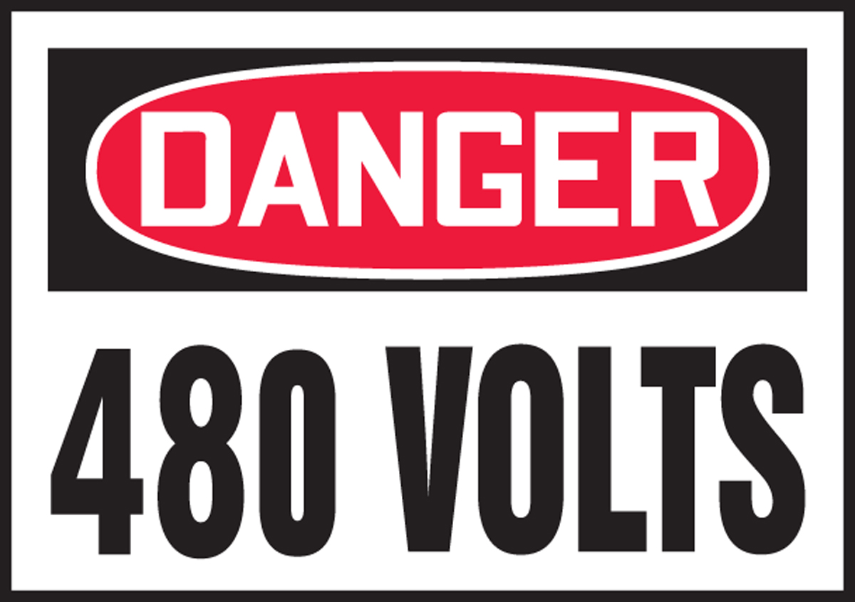 Safety Label, Header: DANGER, Legend: 480 VOLTS