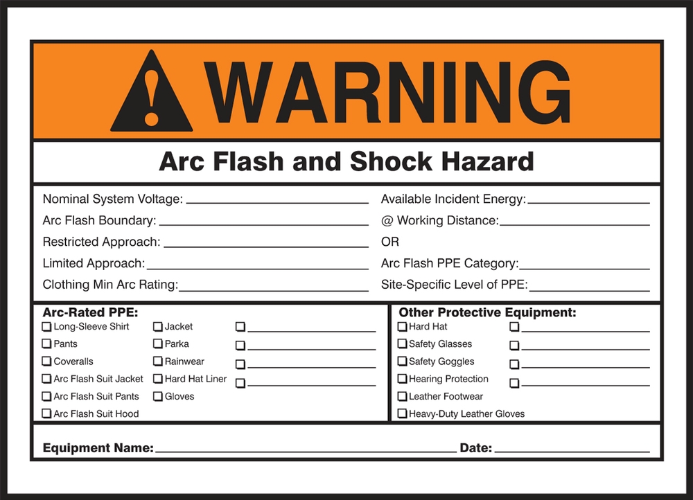 ANSI Warning Electrical Safety Label: Arc Flash And Shock Hazard - Appropriate PPE Required