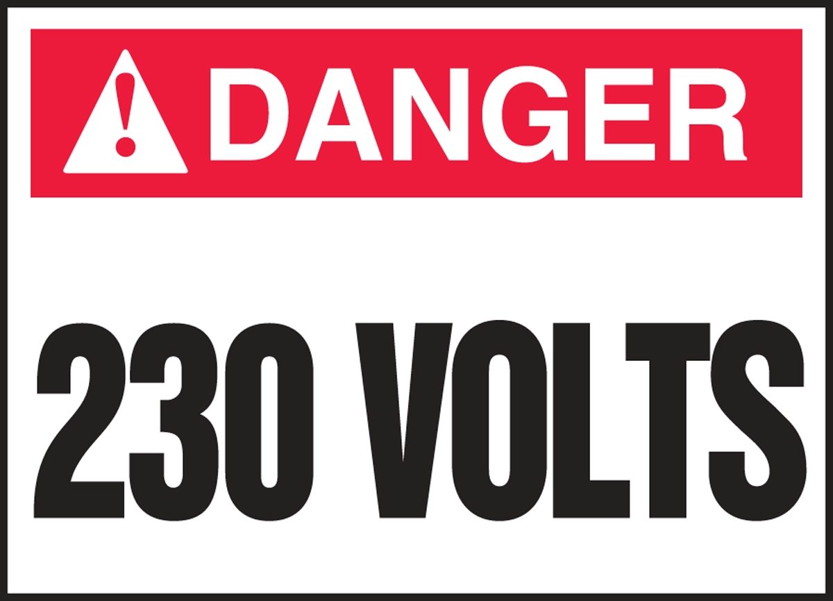 Safety Label, Header: DANGER, Legend: 230 VOLTS