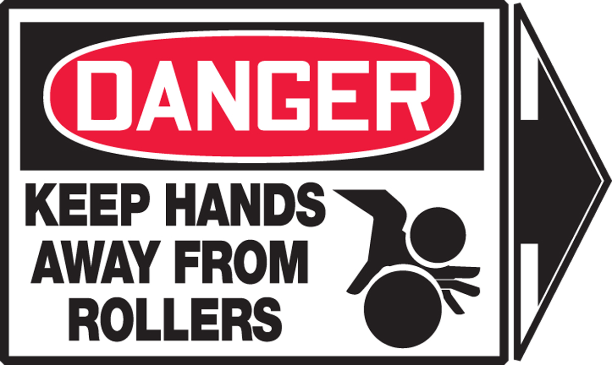 KEEP HANDS AWAY FROM ROLLERS (W/GRAPHIC) (+ARROW)