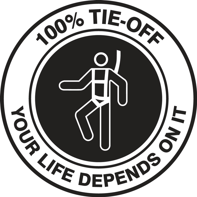 Hard Hat Stickers: 100% TIE-OFF YOUR LIFE DEPENDS ON IT