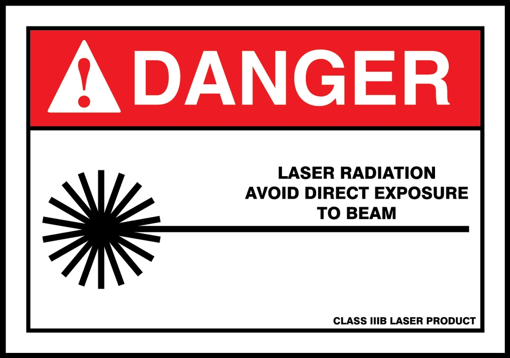 Safety Label, Header: DANGER, Legend: DANGER LASER RADIATION AVOID DIRECT EXPOSURE TO BEAM