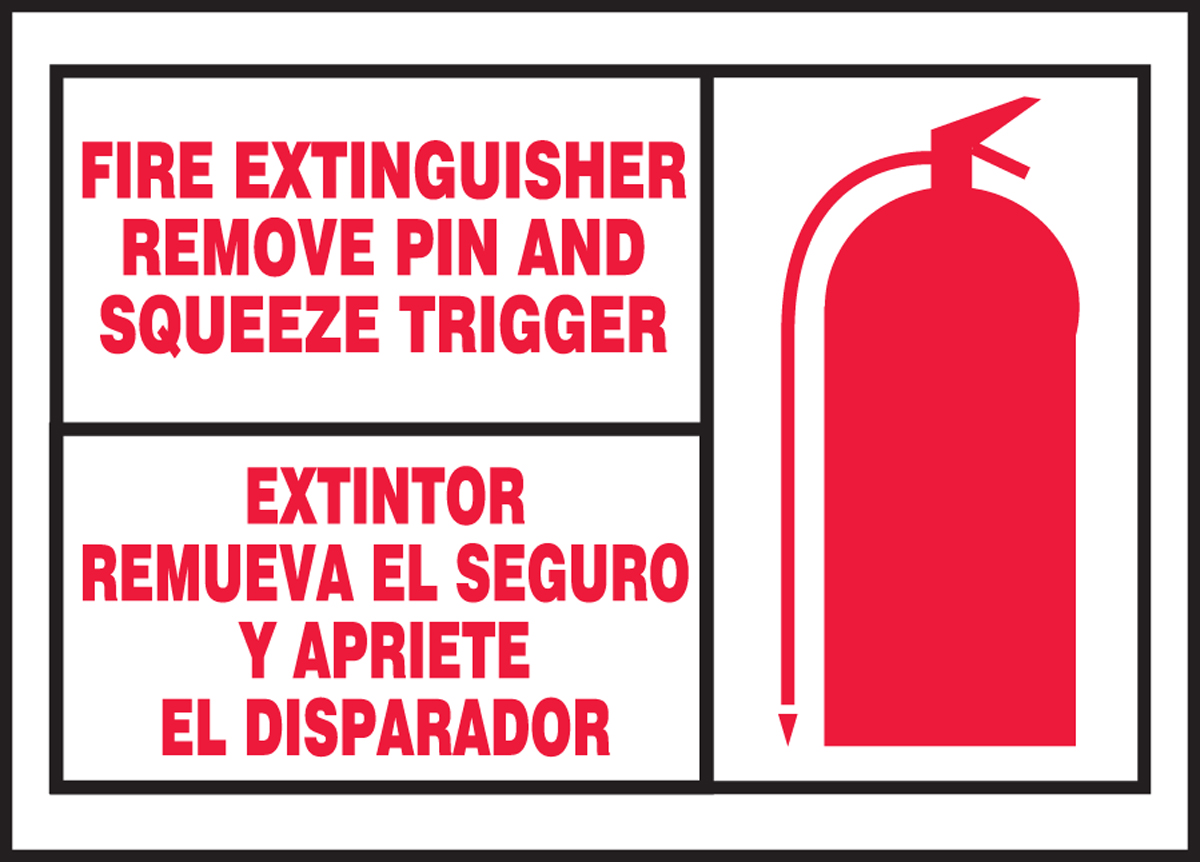 Bilingual Safety Label Fire Extinguisher Remove Pin And Squeeze Trigger