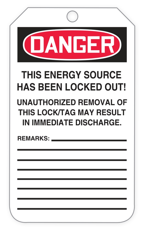 Safety Tag, Legend: DANGER DO NOT OPERATE (LOCK OUT TAG)