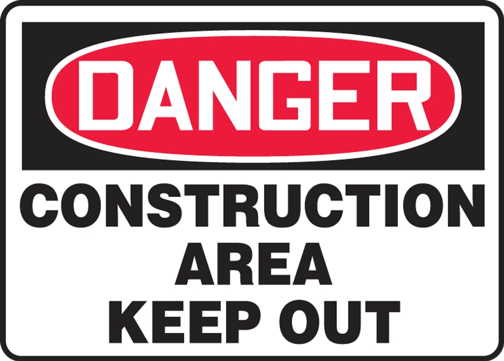 Safety Sign, Header: DANGER, Legend: DANGER CONSTRUCTION AREA KEEP OUT