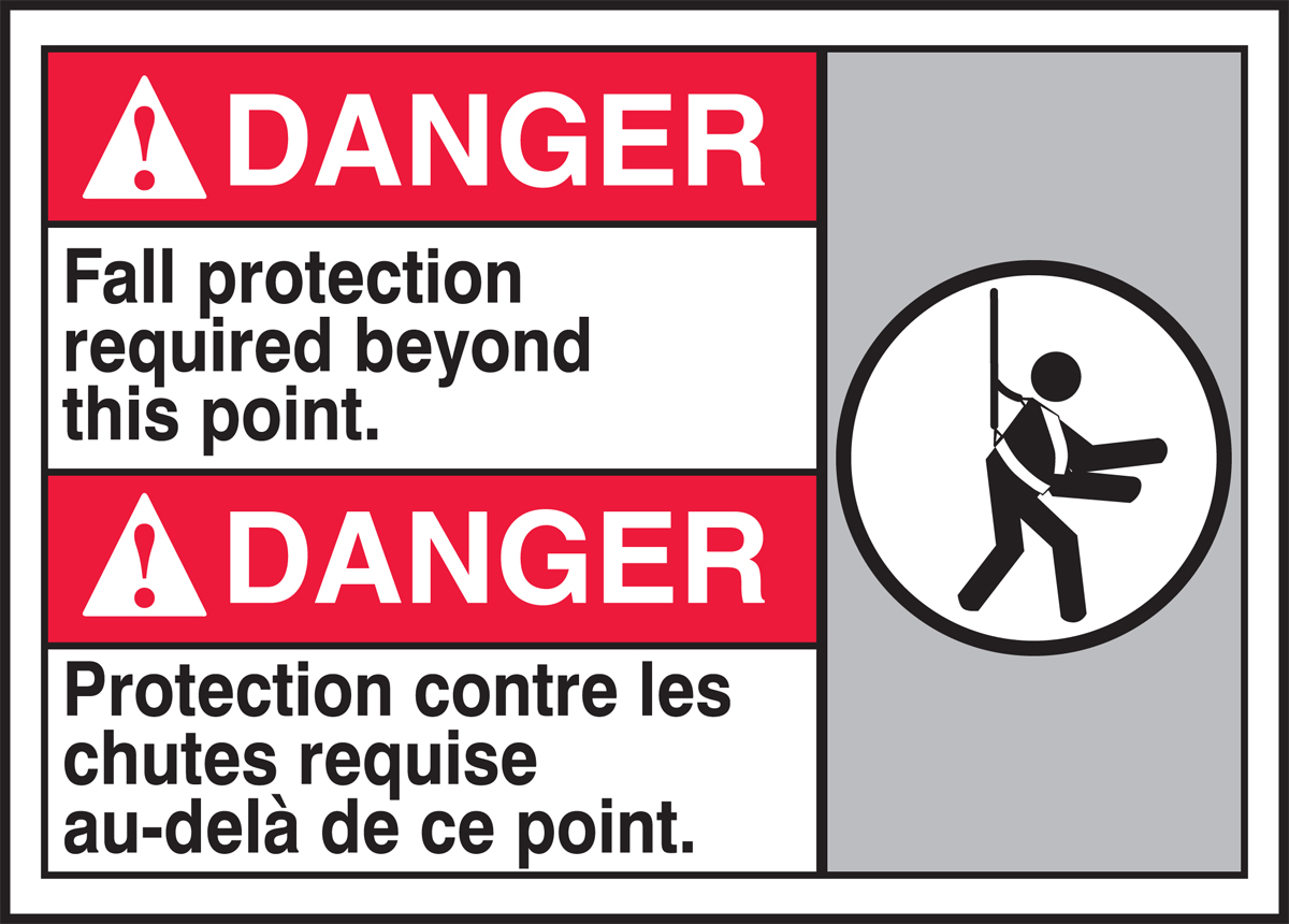 DANGER FALL PROTECTION REQUIRED BEYOND THIS POINT (W/GRAPHIC)