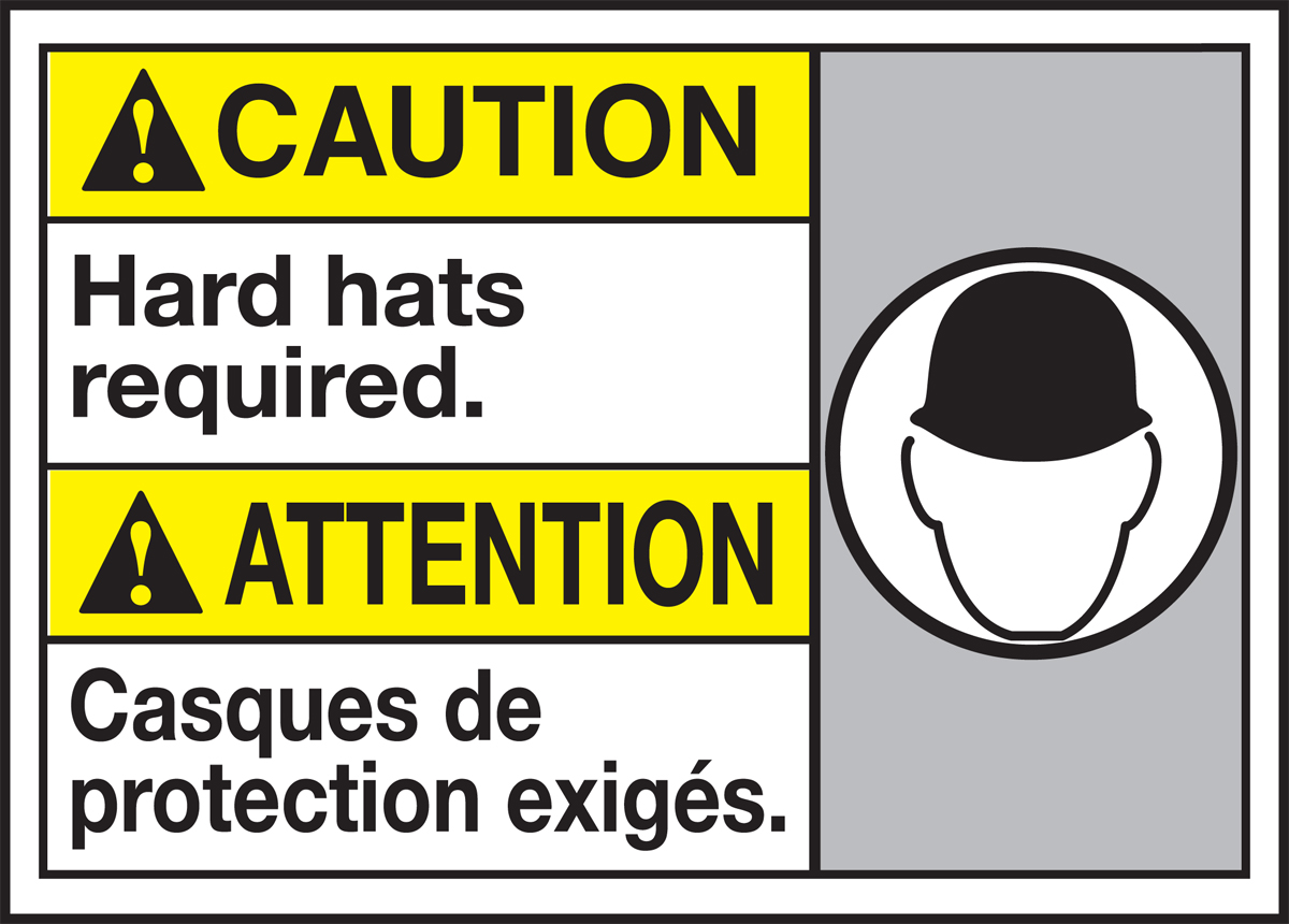 CAUTION HARD HATS REQUIRED (W/GRAPHIC)