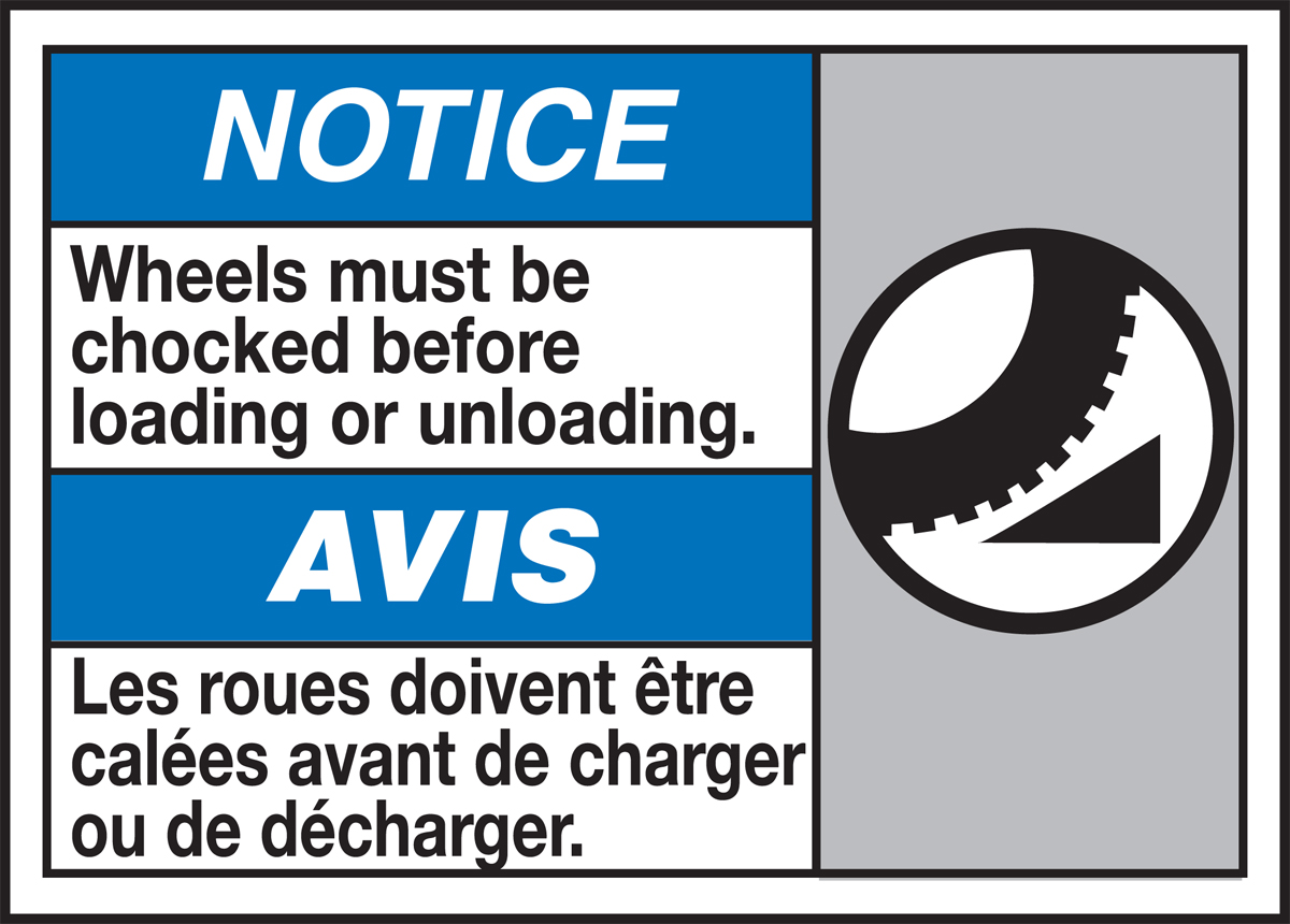 NOTICE WHEELS MUST BE CHOCKED BEFORE LOADING OR UNLOADING (W/GRAPHIC)