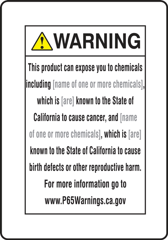 Semi-Custom Prop 65 Food Exposure Safety Sign: Reproductive Harm