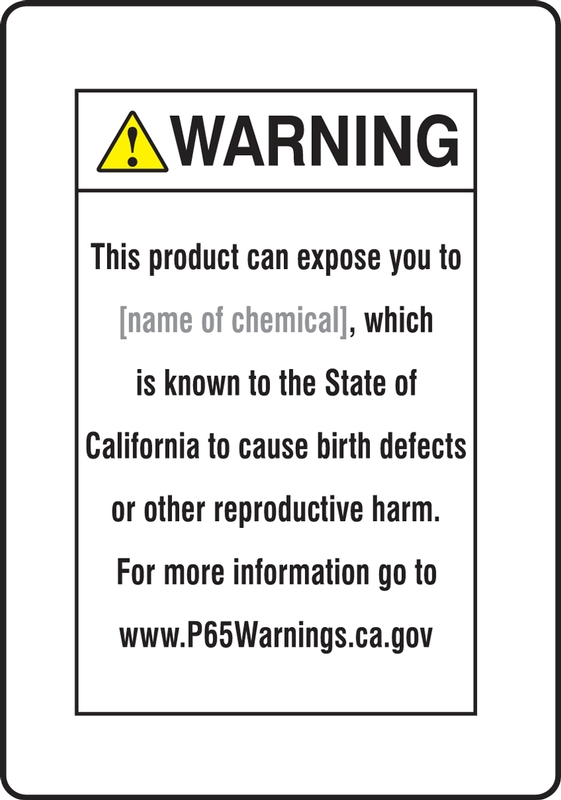 Semi-Custom Prop 65 Consumer Product Exposure Safety Sign: Birth Defects And Reproductive Harm