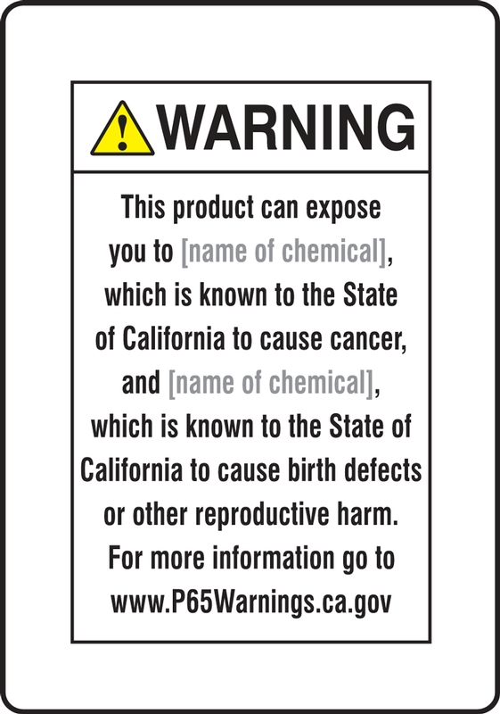 Semi-Custom Prop 65 Consumer Product Exposure Safety Sign: Cancer And Reproductive Harm