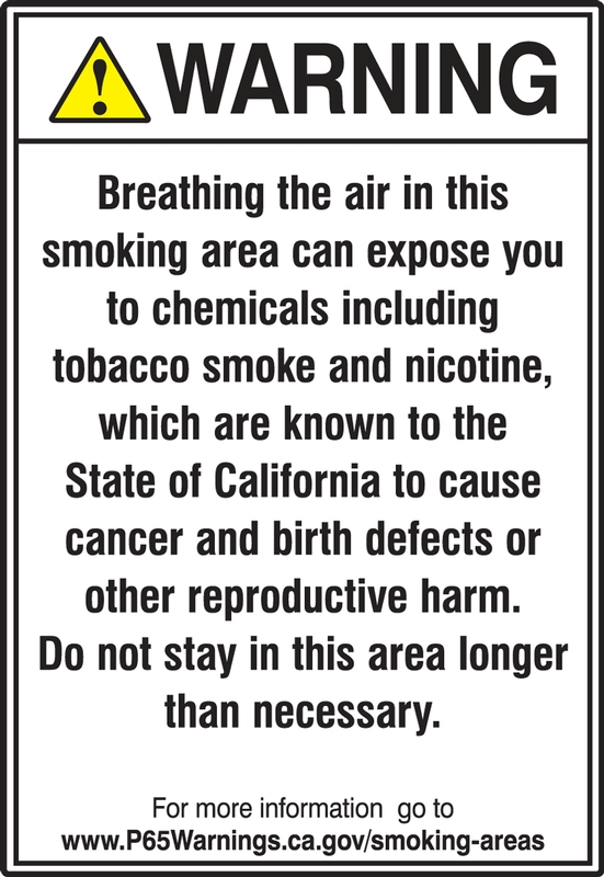 ANSI Warning Safety Sign: Breathing The Air In This Smoking Area Can Expose You To Chemicals...