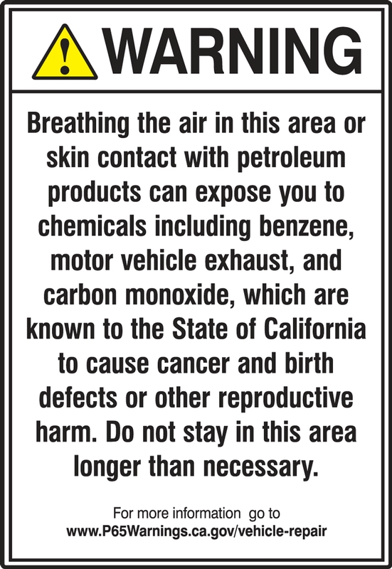 ANSI Warning Safety Sign: Breathing The Air In This Area Or Skin Contact With Petroleum Products Can Expose You To Chemicals Including Benzene...