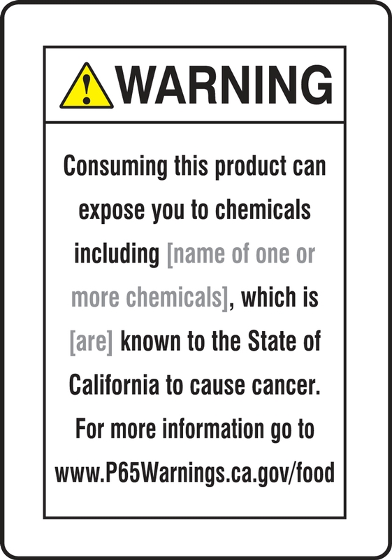 Semi-Custom Prop 65 Food Exposure Safety Sign: Cancer