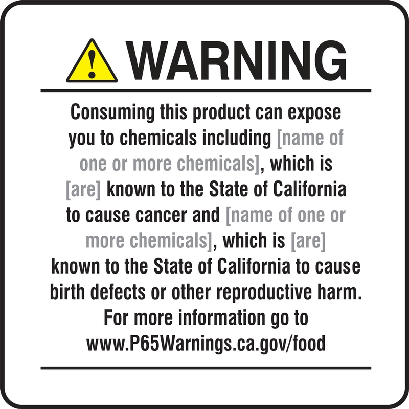 Semi-Custom Prop 65 Food Exposure Safety Sign: Reproductive Harm