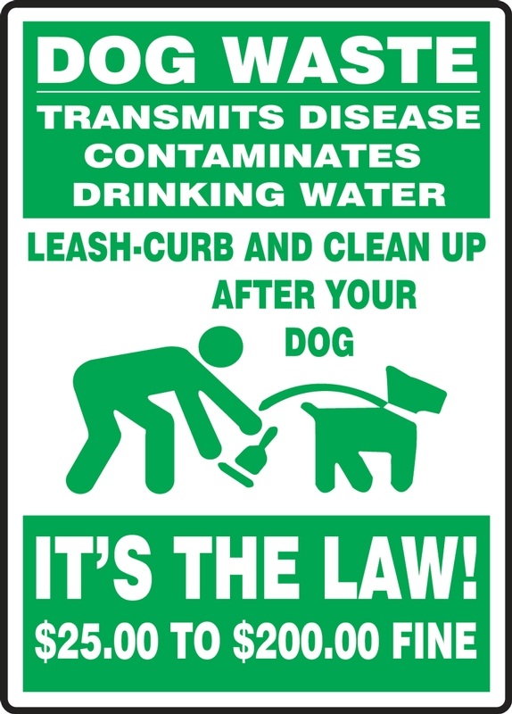 Pet Signs: Dog Waste Transmits Disease - Contaminates Drinking Water