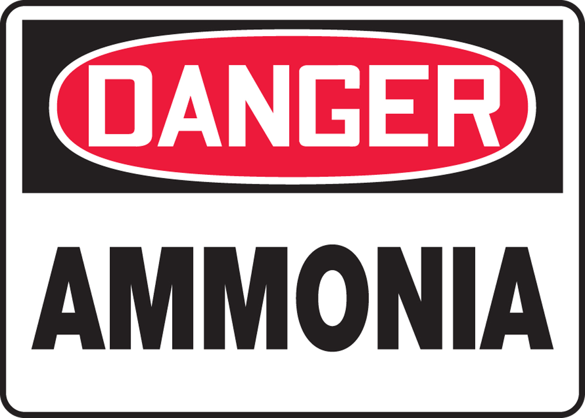 Safety Sign, Header: DANGER, Legend: AMMONIA