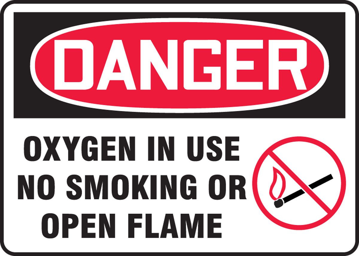 "Danger Oxygen In Use No Smoking Or Open Flame" OSHA Safety Warehouse Sign 