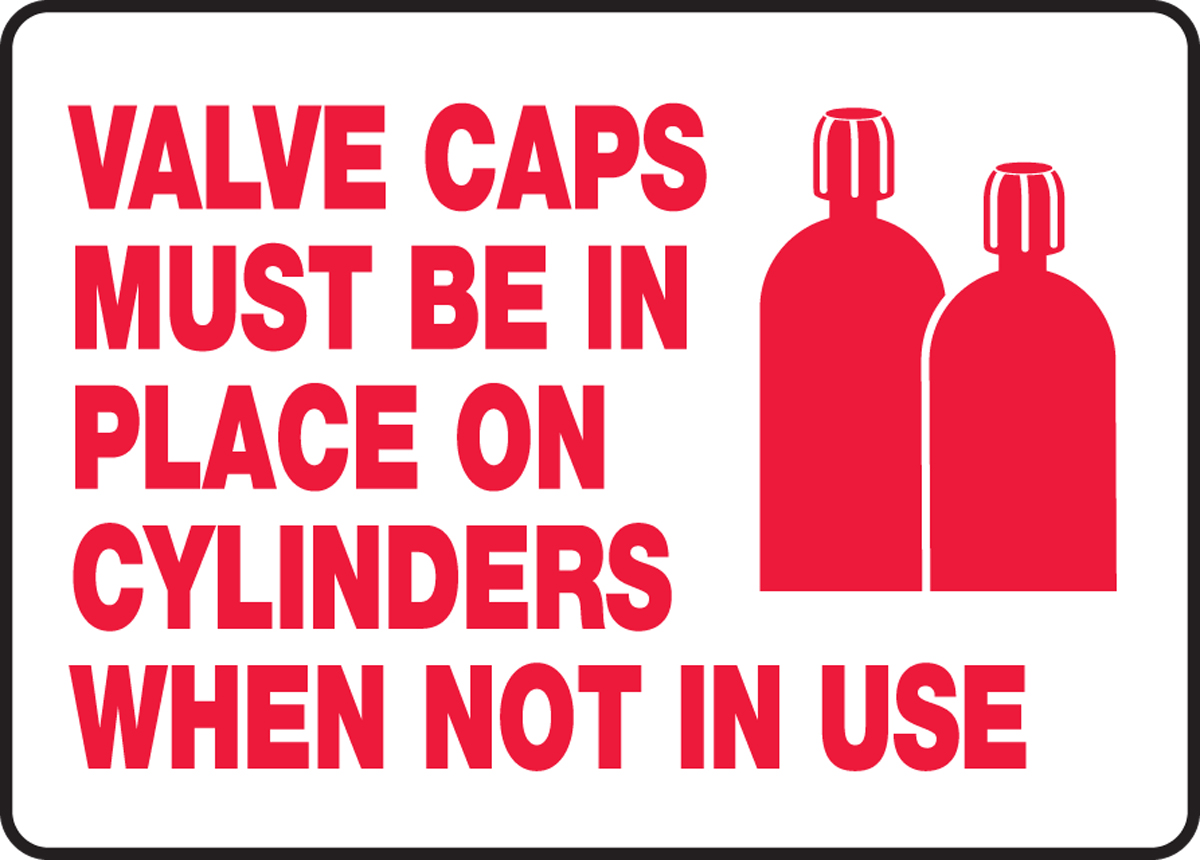 VALVE CAPS MUST BE IN PLACE ON CYLINDERS WHEN NOT IN USE (W/GRAPHIC)