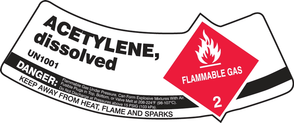 ACETYLENE, DISSOLVED FLAMMABLE GAS, DANGER KEEP AWAY FROM HEAT, FLAME OR SPARKS