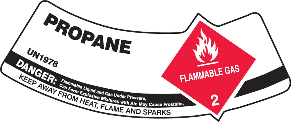 PROPANE FLAMMABLE GAS DANGER KEEP AWAY FROM HEAT, FLAME OR SPARKS