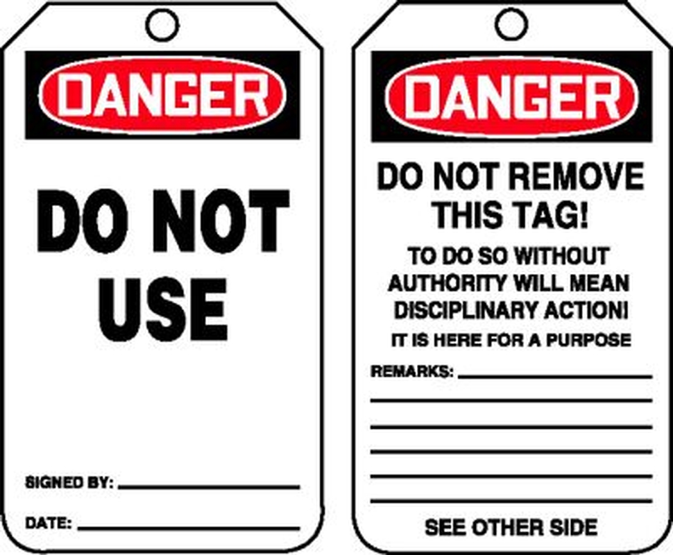 Safety Tag, Header: DANGER, Legend: DO NOT USE