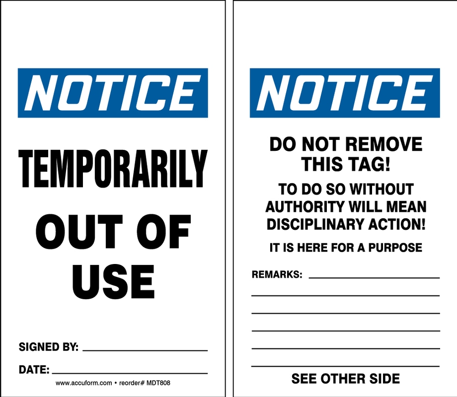 OSHA Notice Temporarily Out Of Service SignHeavy Duty Sign or Label