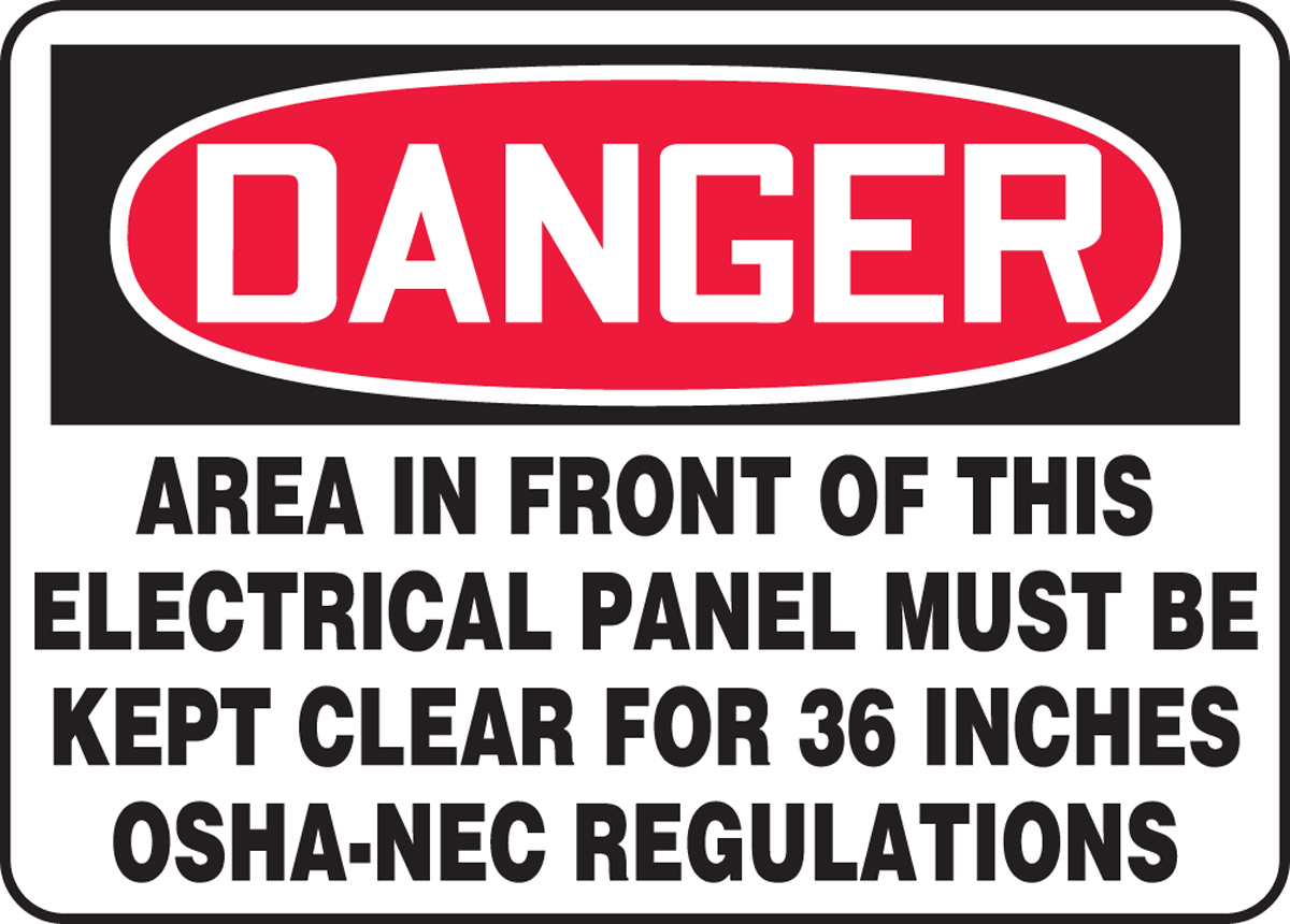 10 Length x 14 Width x 0.004 Thickness Red/Black on White Accuform MELC002VS Adhesive Vinyl Safety Sign Legend DANGER AREA IN FRONT OF THIS ELECTRICAL PANEL MUST BE KEPT CLEAR FOR 36 INCHES OSHA-NEC REGULATIONS 