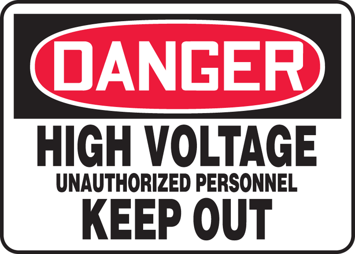 Black/Red on White Legend DANGER HIGH VOLTAGE UNAUTHORIZED PERSONNEL KEEP OUT NMC D444AB OSHA Sign 0.040 Aluminum 14 Length x 10 Height 