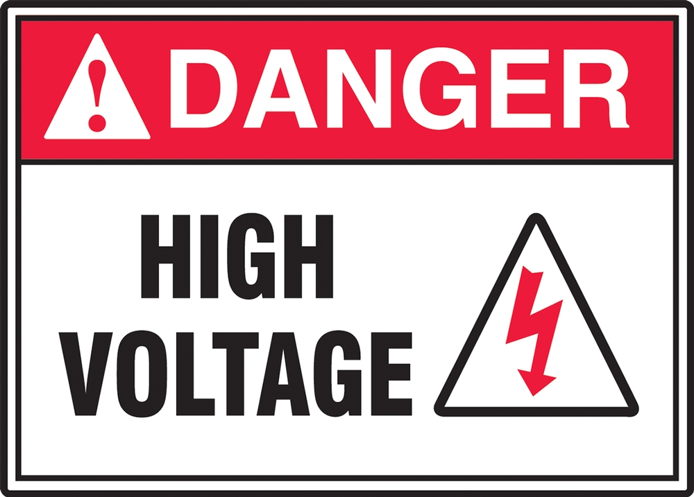 Safety Sign, Header: DANGER, Legend: HIGH VOLTAGE (W/GRAPHIC)