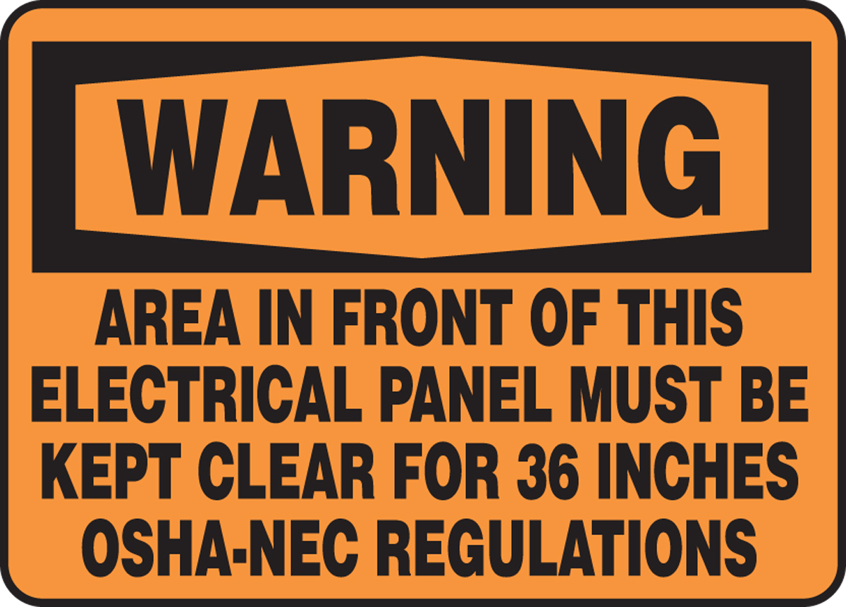 Accuform MELC002VS Adhesive Vinyl Safety Sign 10 Length x 14 Width x 0.004 Thickness Legend DANGER AREA IN FRONT OF THIS ELECTRICAL PANEL MUST BE KEPT CLEAR FOR 36 INCHES OSHA-NEC REGULATIONS Red/Black on White 