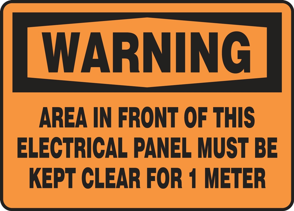 OSHA Warning Safety Sign: Area In Front Of This Electrical Panel Must Be Kept Clear For 1 Meter
